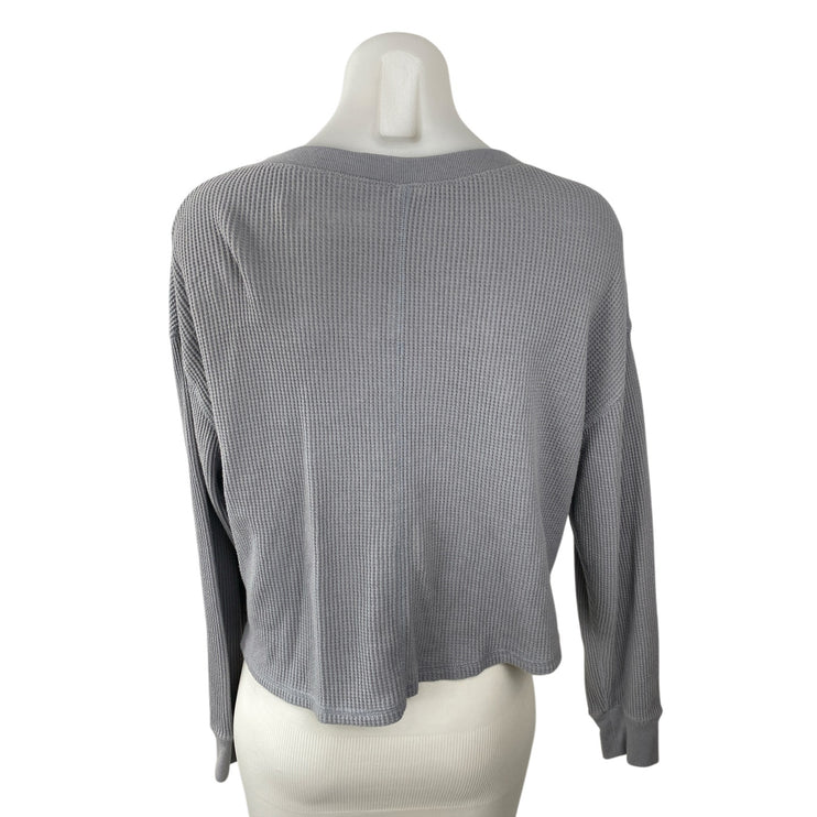 Abercrombie & Fitch Women's Gray Waffle Knit Long Sleeve Thermal T Shirt Top M