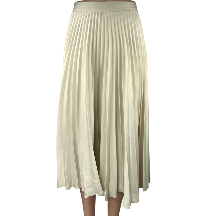 Closet Women's Cream White Silky Satin Pleated Midi A-line Slip Skirt Size 6