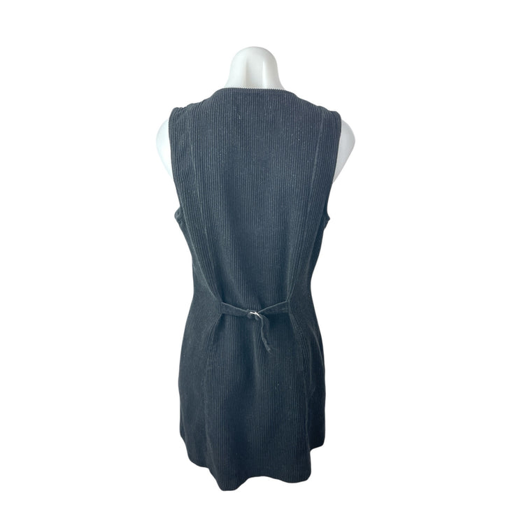 Reformation Suzie Black Corduroy Full Zip Sleeveless Belted A Line Mini Dress 8