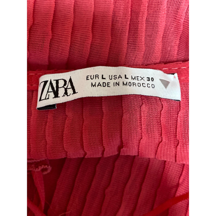 Zara Womens Red Sheer Ruffled Tie Front V Neck Long Sleeve Cardigan Blouse Top L