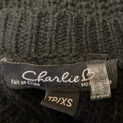 Charlie B LOVE Women's Black Rib Knit Embroidered Long Sleeve Sweater Top Sz XS