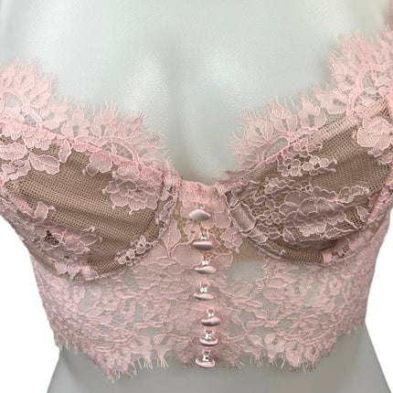 For Love & Lemons Faye Pink Lace Bustier Cami Camisole Crop Tank Bra Top Size XS