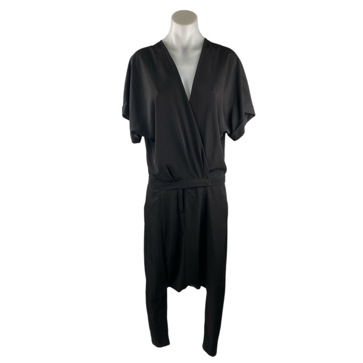 Zara Women's Black Faux Wrap Short Dolman Sleeve Loose Fit Jumpsuit Size M