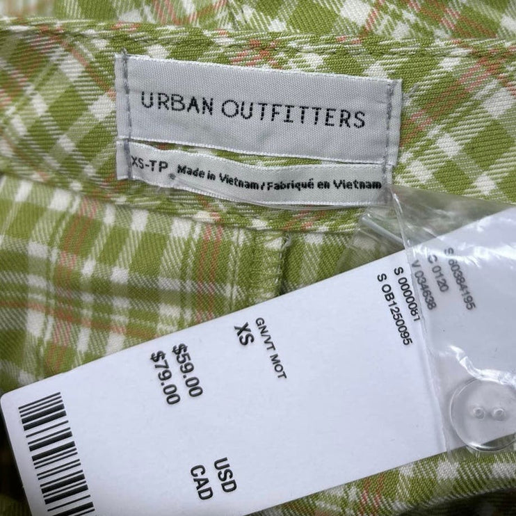 Urban Outfitters NWT Green Plaid Checkered Wrap Buckle Straight Mini Skirt Sz XS