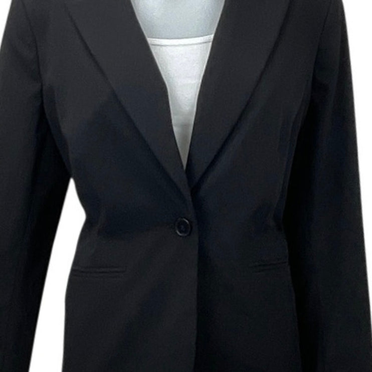 Liz Claiborne Women Black One Button Peak Lapel Long Sleeve Blazer Coat Jacket M