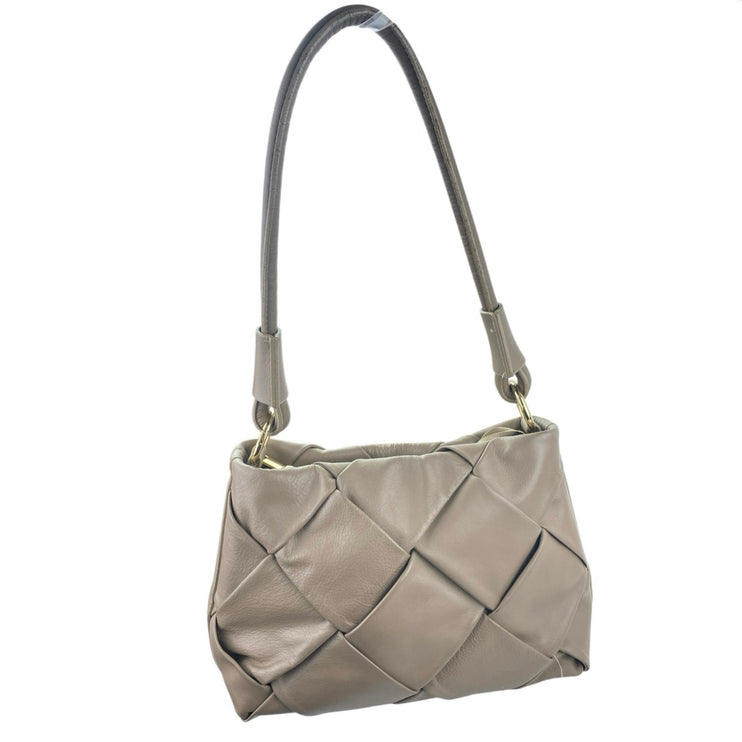 Valentina Fiore Women's Taupe Tan Woven Leather Zipper Handbag Shoulder Bag