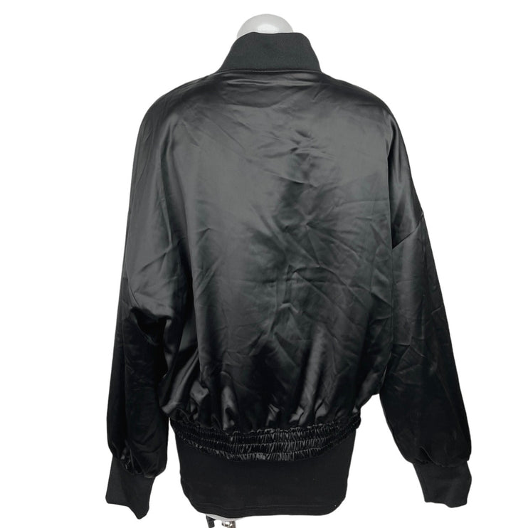 Beginning Boutique Black Satin Zip Up Pockets Long Sleeve Bomber Jacket Size 6