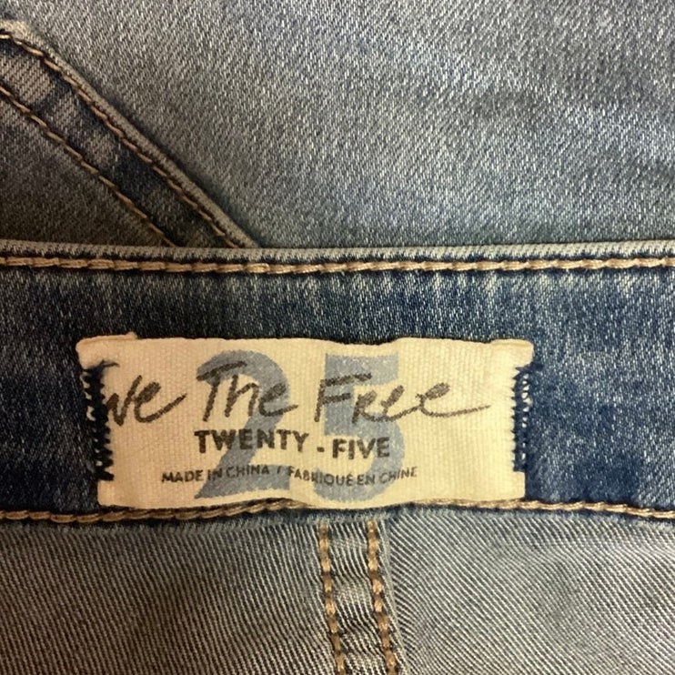 Free People We the Free Blue Flare Boot Cut Frayed Hem Mid Rise Stretch Ankle Denim Jeans 25