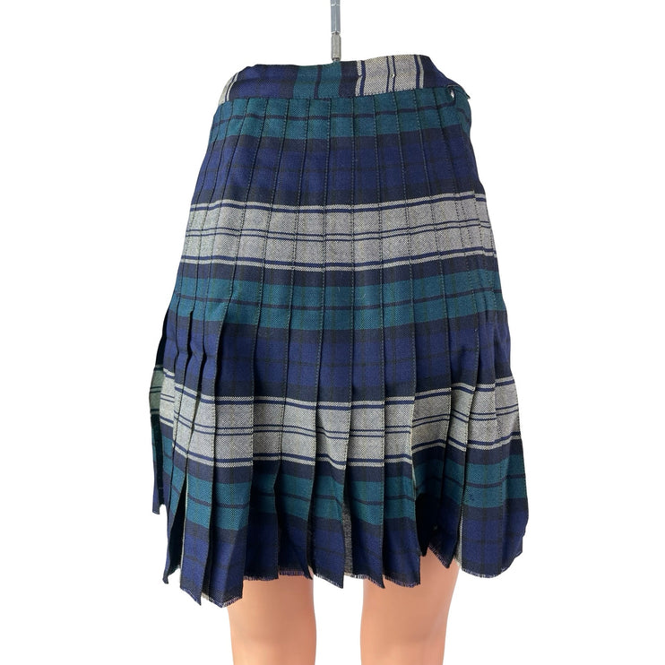 Women's Blue Plaid Striped Colorblock High Waisted Pleated A Line Mini Skirt XS