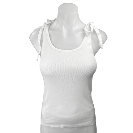 Nation LTD White Ribbed Sleeveless Racerback Tie-Strap Cami Camisole Tank Top S