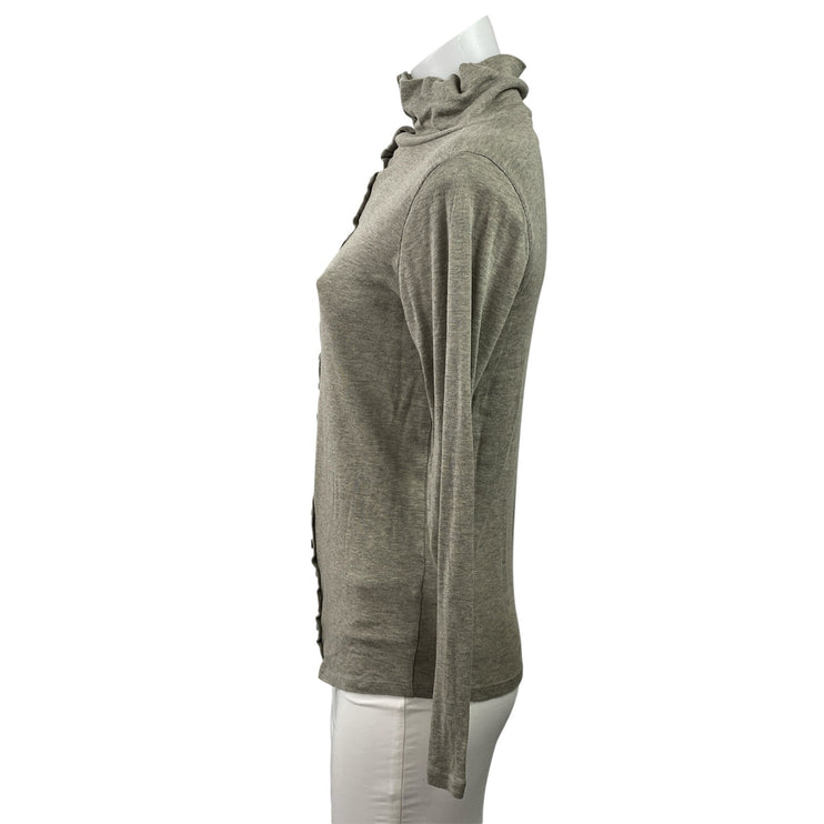 Wrap London Womens Gray Tan High Neck Long Sleeve Button Down Sweater Top Size 6
