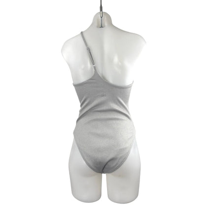 Alo Yoga Alosoft Ribbed Shimmer Pliet Bodysuit Asymmetrical Swimsuit Swimwear S