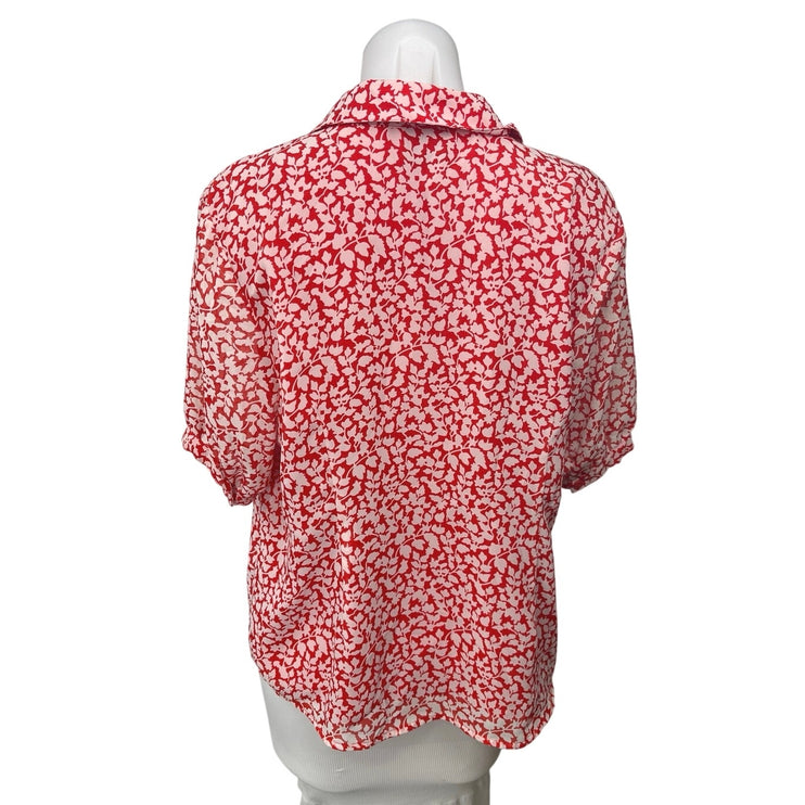 Vintage Linea by Louis Dell'Olio Red White Floral Button Up Blouse Top Size L