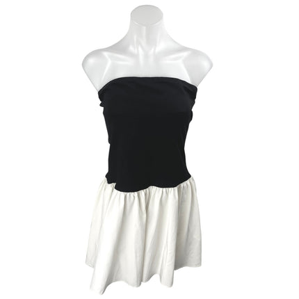 NEW Commense Black White Bandeau Tube Sleeveless Pleated A Line Mini Dress L