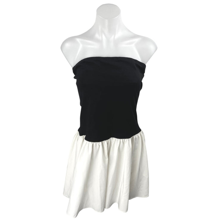 NEW Commense Black White Bandeau Tube Sleeveless Pleated A Line Mini Dress L