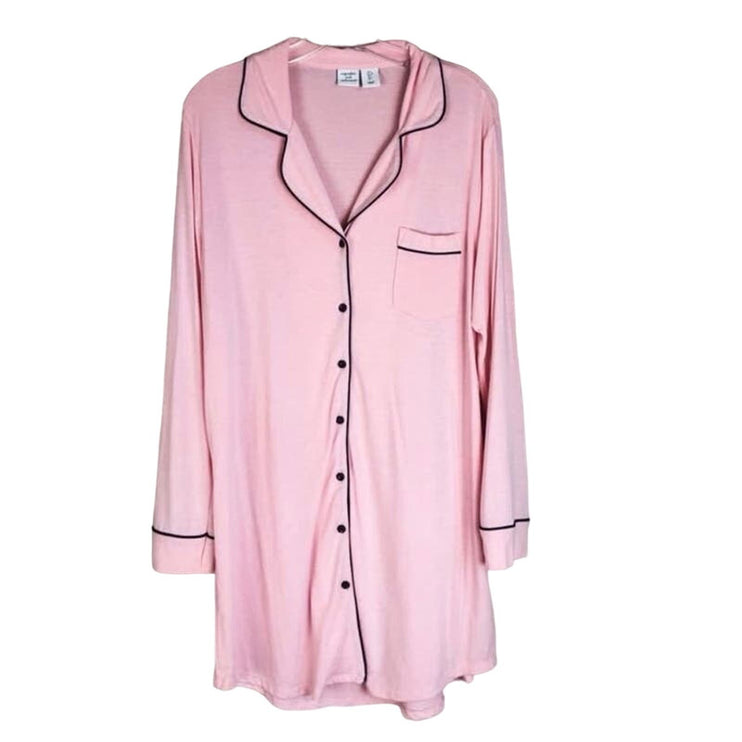 Cupcakes and Cashmere Pink & Black Trim Sleepshirt Button Up Nightgown Dress L