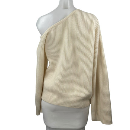 Reformation Cream Cashmere One Shoulder Long Sleeve Rib Knit Sweater Top Size S