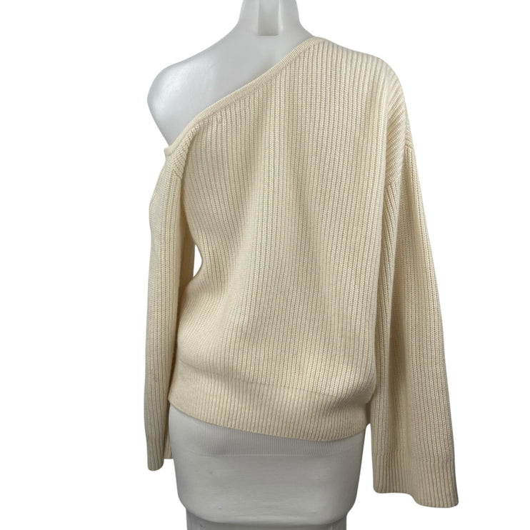 Reformation Cream Cashmere One Shoulder Long Sleeve Rib Knit Sweater Top Size S
