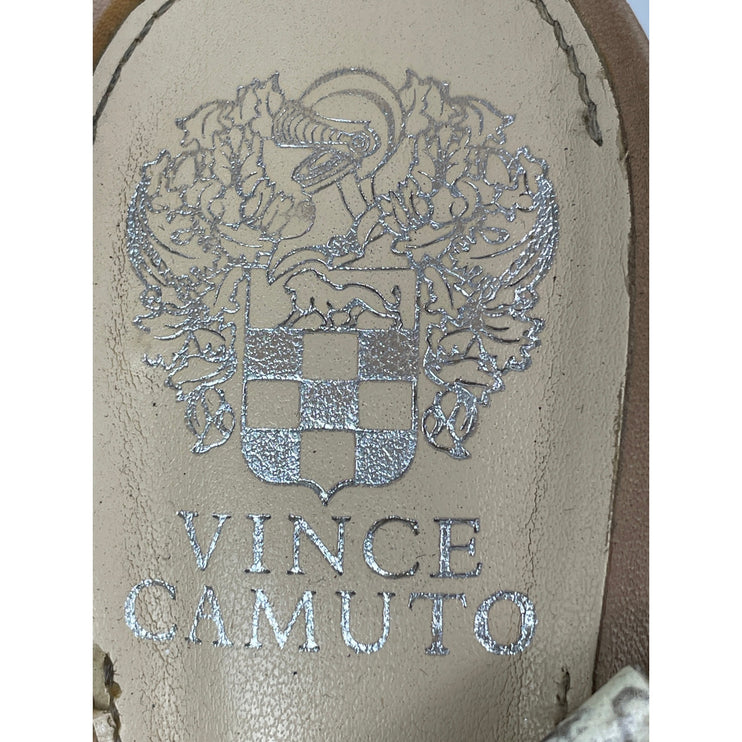 Vince Camuto Warma Snakeskin Print Band Open Toe T Strap Block Heels Sandals 8.5