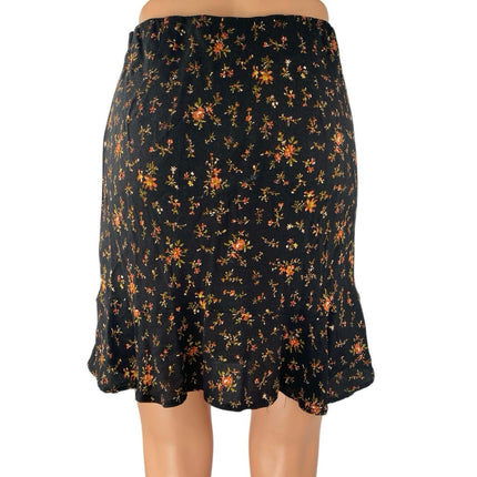 Madewell Black Floral High Waist Flounce Hem Elastic Pull On Mini Slip Skirt 2
