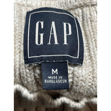 Gap Women's Beige Argyle Cable Knit Long Sleeve Crew Neck Sweater Top Size M