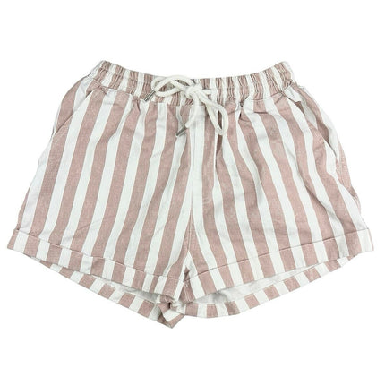 Forever 21 Pink White Cotton Striped Elastic Waist Drawstring Pockets Short Sz S