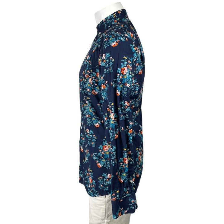 Club Room Men's Blue Floral Slim Pocket Long Sleeve Button Down Shirt Top Size M
