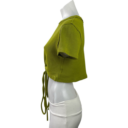 Free People We The Free Green Waffle Knit Tie Front Short Sleeve Crop Top Size L