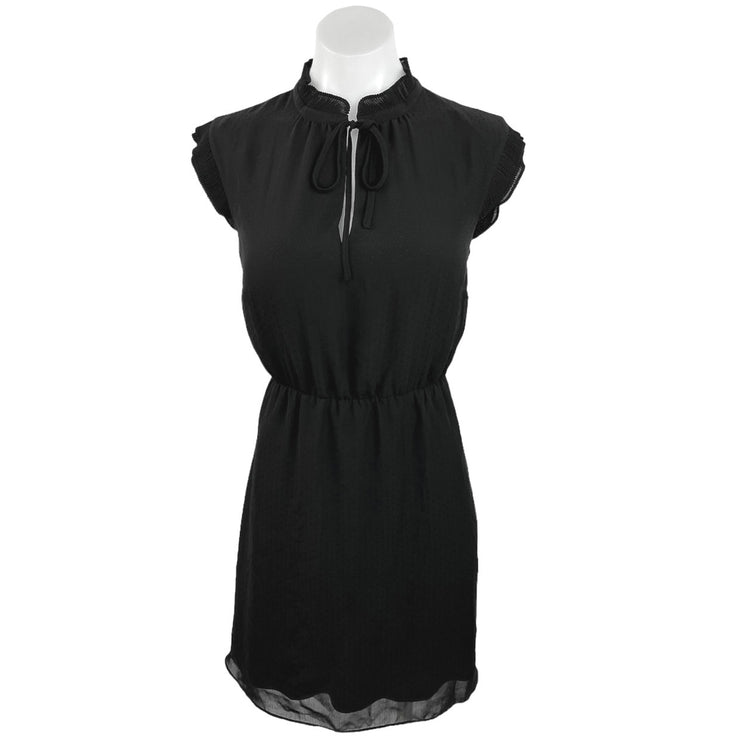 H&M Black Ruffle Sleeves Mock Neck Tie Front Elastic Waist Mini Career Dress 4