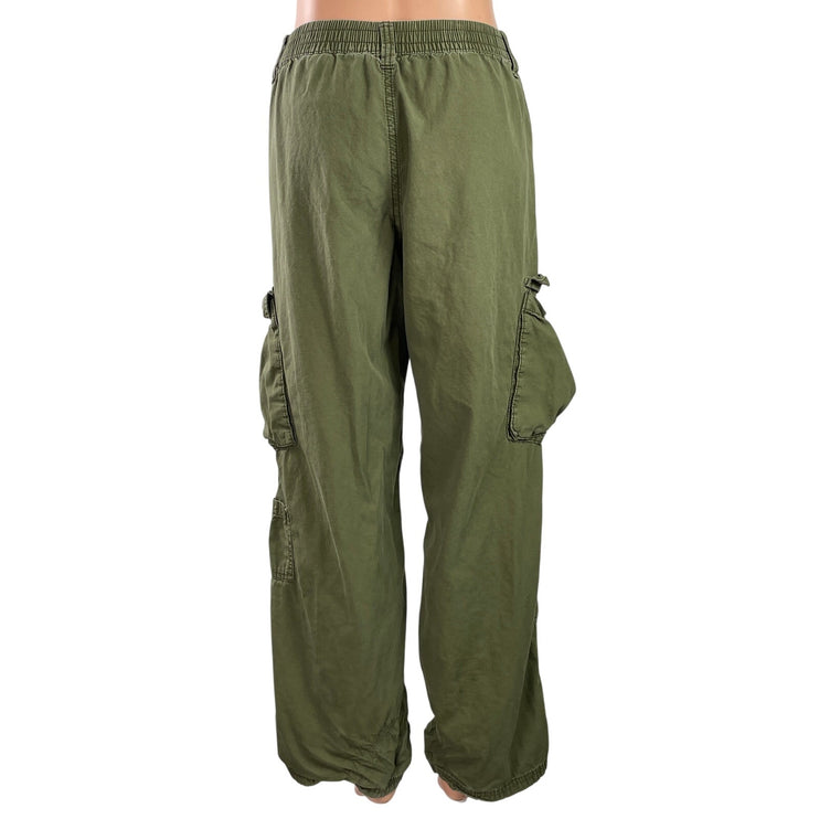 H&M Women's Olive Green High Rise Wide Leg Baggy Cargo Trousers Pants Size 8