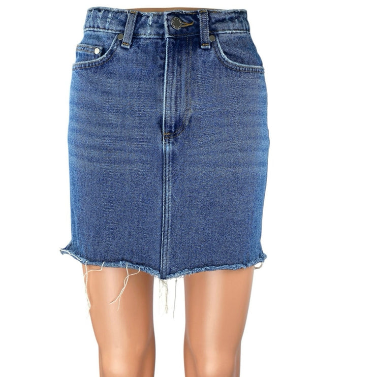 H&M Women's Blue High Waist Frayed Raw Hem Mini Denim Jeans Pencil Skirt Size 4