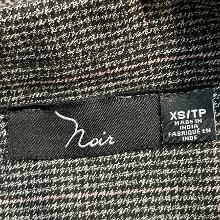 Noir Black Houndstooth Notch Collar Long Sleeve Button Coat Blazer Jacket Sz XSP