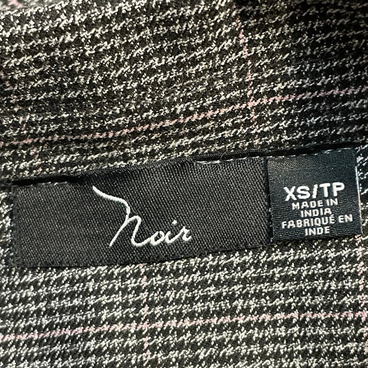 Noir Black Houndstooth Notch Collar Long Sleeve Button Coat Blazer Jacket Sz XSP