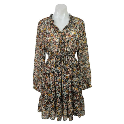 Zara Women's Multicolor Floral Ruffles Belted Long Sleeve Mini A-Line Dress Sz L