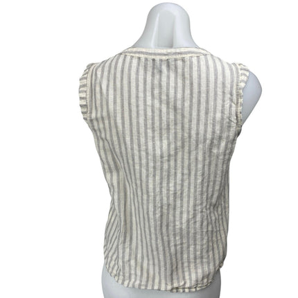 Banana Republic White Black Striped Linen Sleeveless Lace Up Blouse Top Size XS
