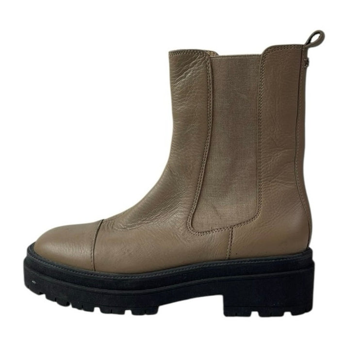 Sam Edelman Wellington Beige Tan Round Toe Slip On Mid Calf Chelsea Boots Sz 7.5