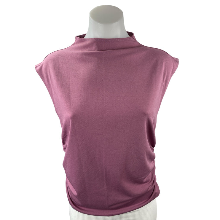 Abercrombie & Fitch Women's Purple Cap Sleeve Mock Neck Ruched Blouse Top Size L