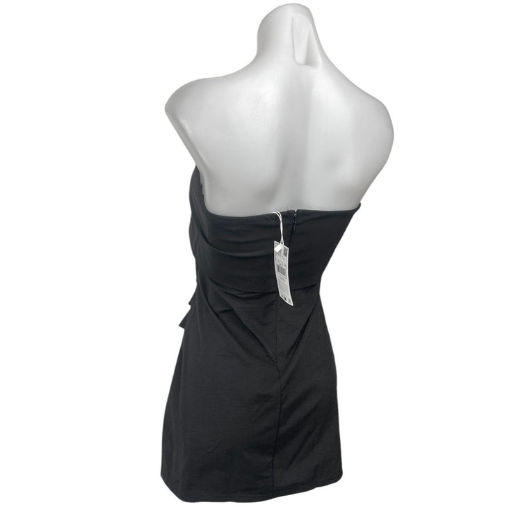 NEW Mango MNG Black Strapless Tube Bandeau Overlay Mini Bodycon Dress Size S