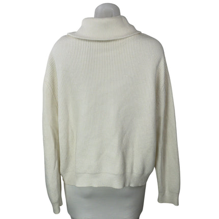 MNG Mango Womens White Ribbed Knit 1/4 Zip Collar Long Sleeve Sweater Top Size L