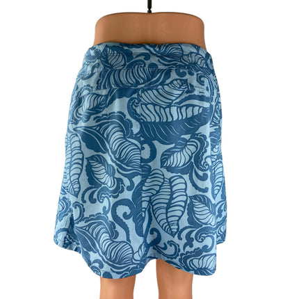 Title Nine Womens Blue Tropical Leaves Drawstring Mini Wrap A-Line Skort Skirt 4