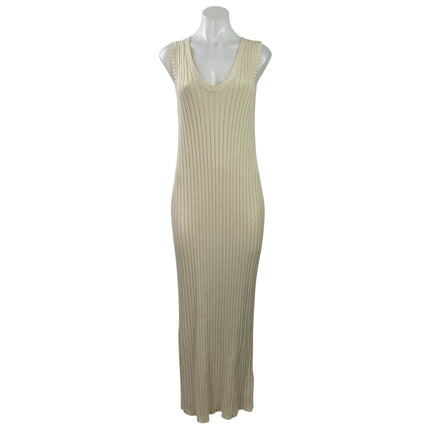 NA-KD Women's Cream Sleeveless Ribbed Knit Fitted Scoop Neck Maxi Bodycon Size M