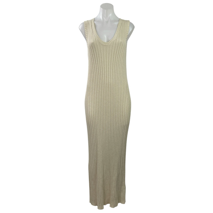 NA-KD Women's Cream Sleeveless Ribbed Knit Fitted Scoop Neck Maxi Bodycon Size M