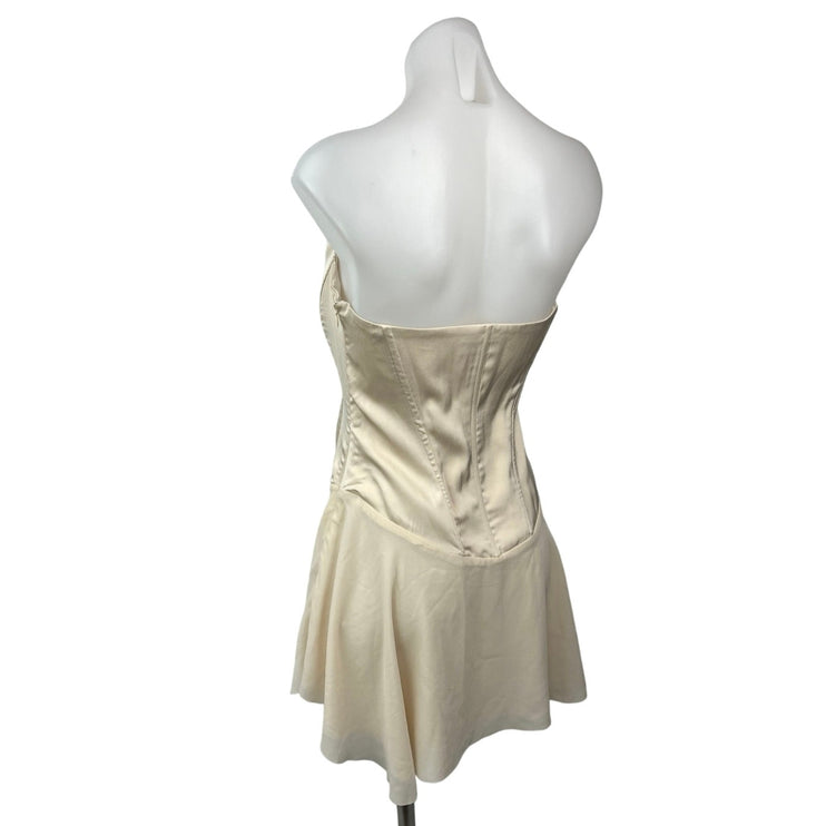 Tic Toc Cream Gold Strapless Lace Up Party Night Club Corset Mini A-line Dress M