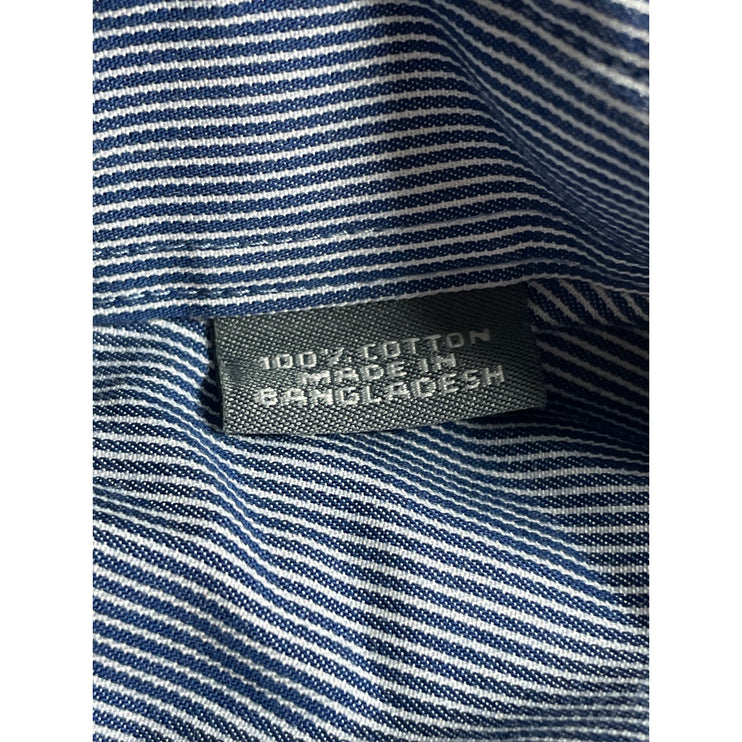 Kenneth Cole Reaction Men's Blue Striped Long Sleeve Button Up Dress Shirt Top L