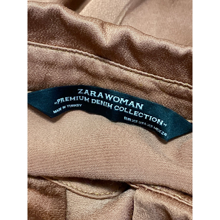 Zara Women's Brown Long Sleeve Button Front Tiered A Line Mini Dress Size XS