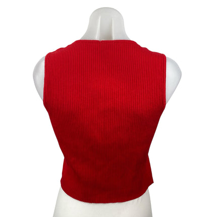 Le Lis Red Sleeveless Ribbed Knit Bow Ribbon Knit Cami Tank Blouse Crop Top M