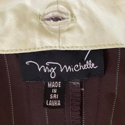 My Michelle Dark Brown Pinstriped Long Sleeve Button Up Blazer Coat Jacket 8