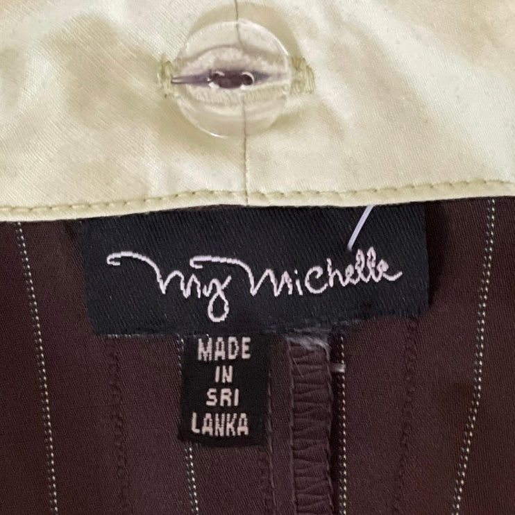 My Michelle Dark Brown Pinstriped Long Sleeve Button Up Blazer Coat Jacket 8