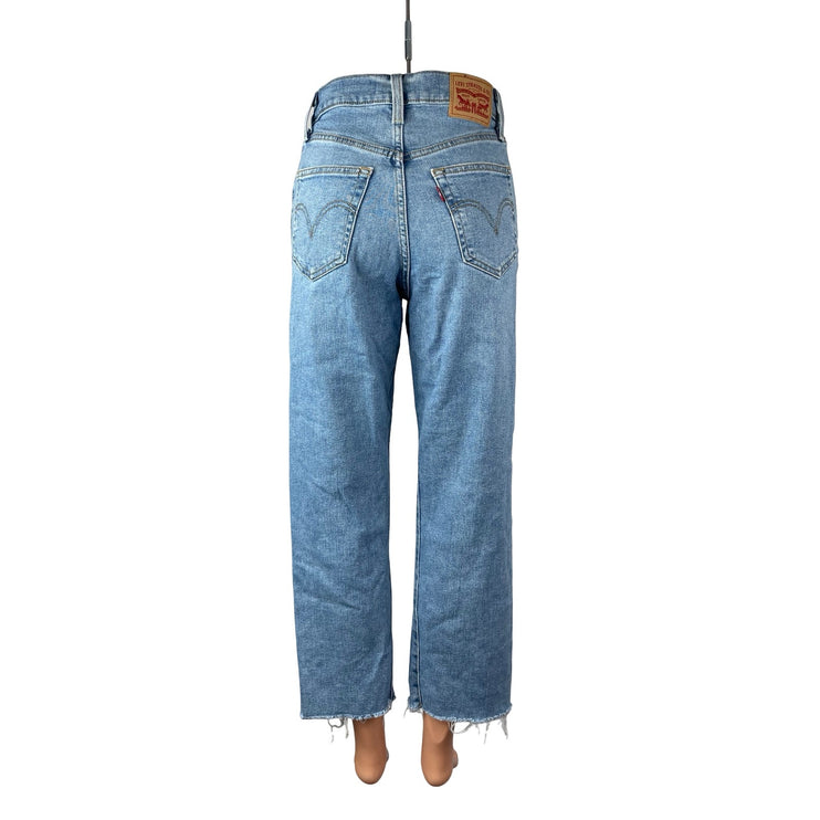 Levi's Womens Light Blue Distressed Raw Frayed Hem Straight Denim Jeans Pants 25