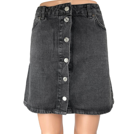 ASOS Design Women's Black Wash Button Down Mini A-line Denim Jeans Skirts Size 8